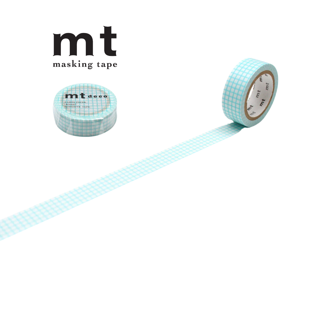 Mt Masking Tape Hougan Mint Blue - Japanese Washi Tape 15mm X 10m Grid Pattern