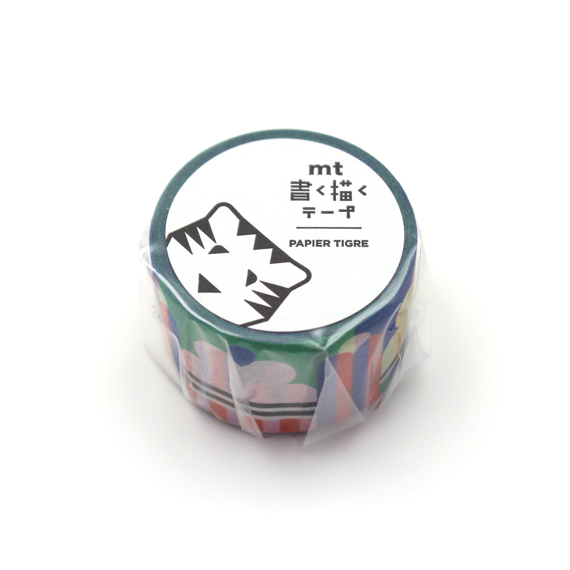 MT × Papier Tigre Write and Draw Washi Tape – Ice featuring bright geometric ice-inspired patterns in blue, green, yellow, and coral on Japanese washi paper.