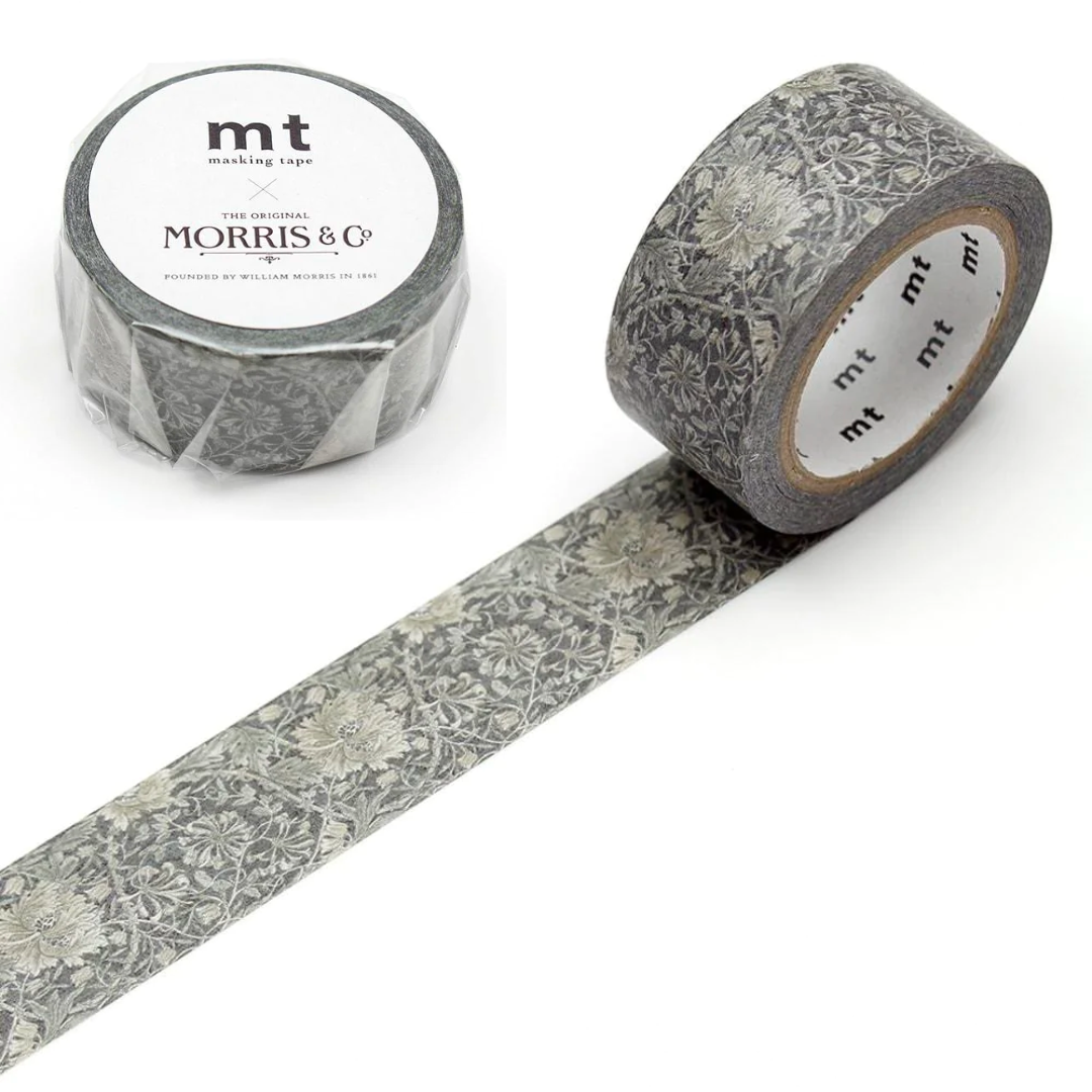MT x William Morris Washi Tape Pure Honeysuckle & Tullip Black ink