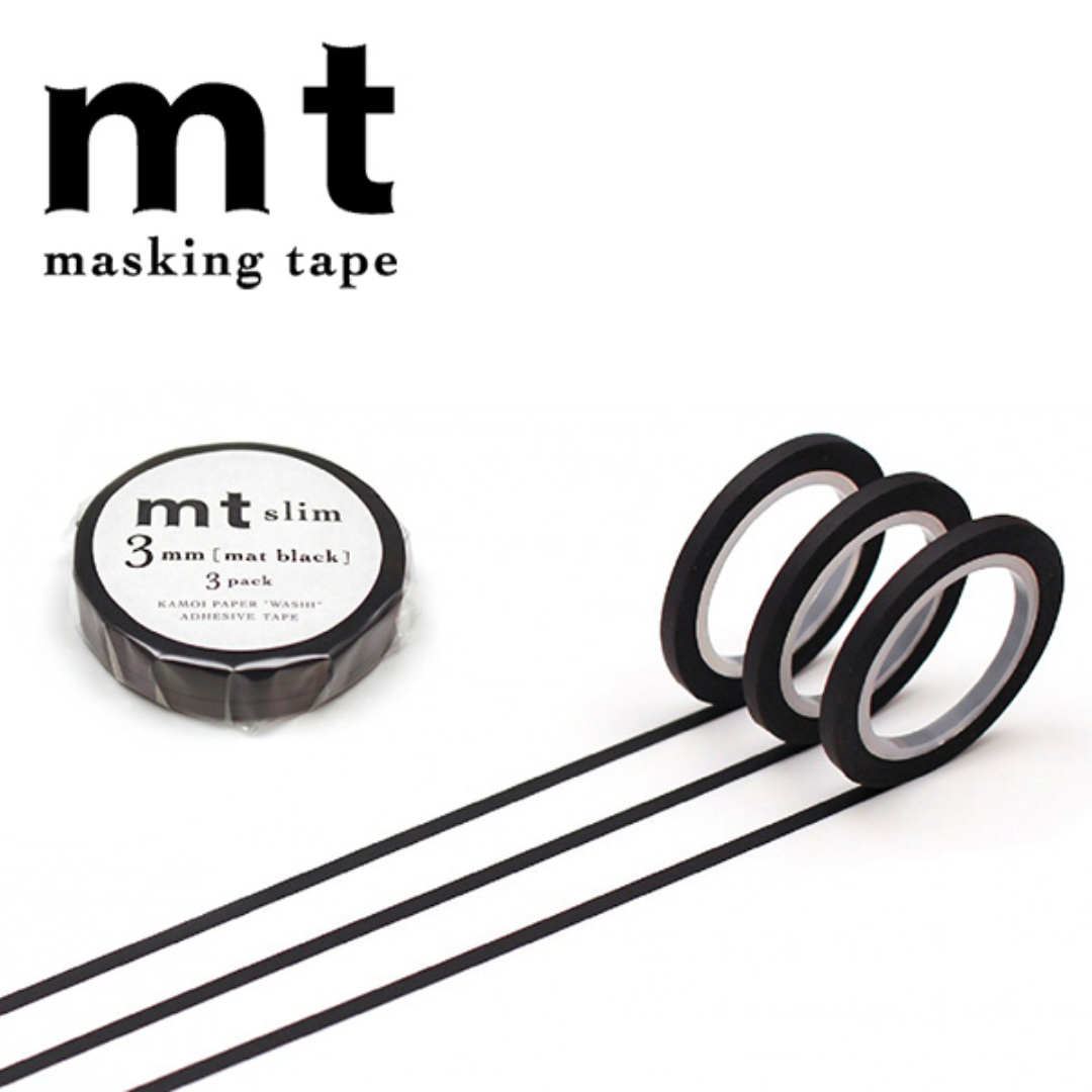 MT Slim 3mm Washi Tape Set - Matte Black (7m)