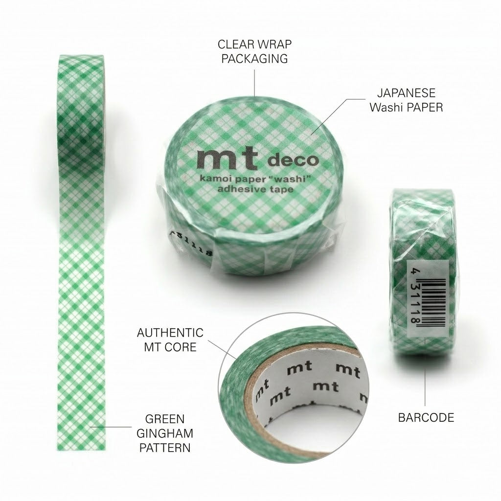 MT 1P Kamoi Washi Tape - Overlapped Wide Gingham Green