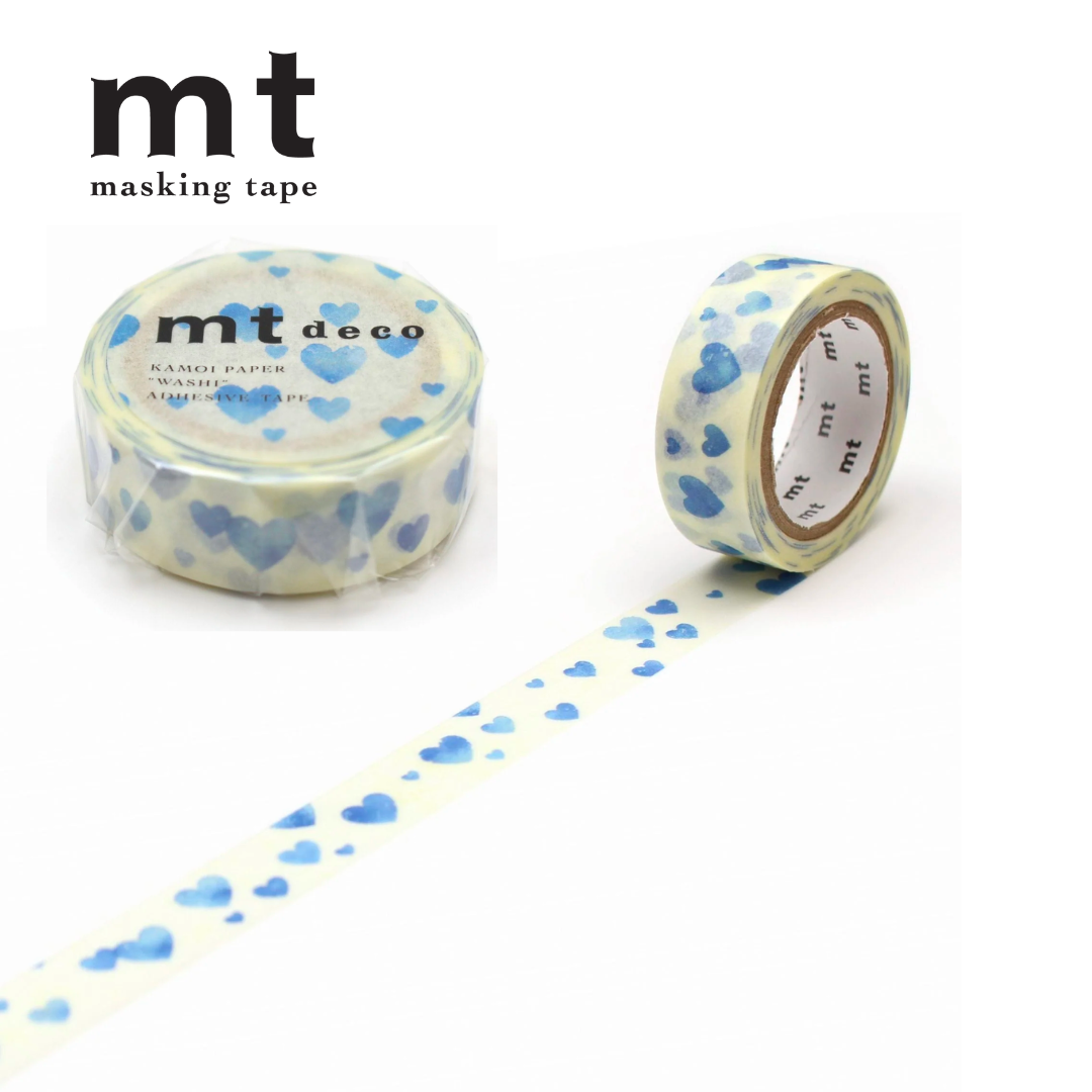 MT Deco Washi Tape - Heart Stamp Blue