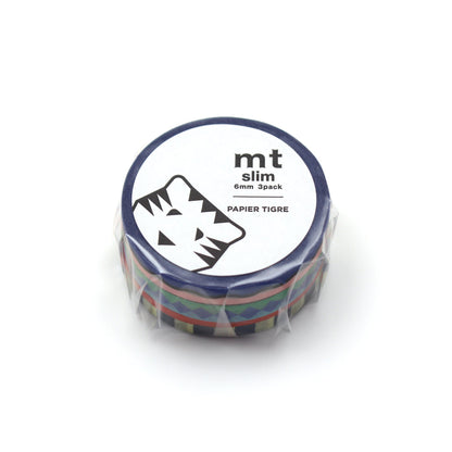 MT Slim × Papier Tigre Washi Tape – Pool (6mm × 5m, 3-Roll Set) | Japanese Washi Tape with Geometric Pool Design