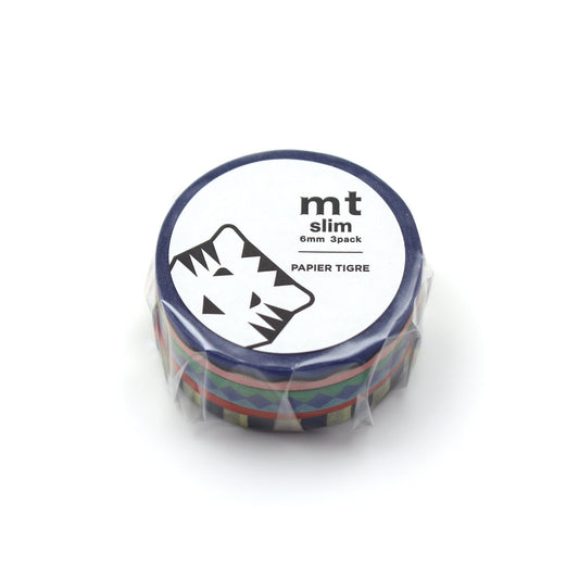 MT Slim × Papier Tigre Washi Tape – Pool (6mm × 5m, 3-Roll Set) | Japanese Washi Tape with Geometric Pool Design